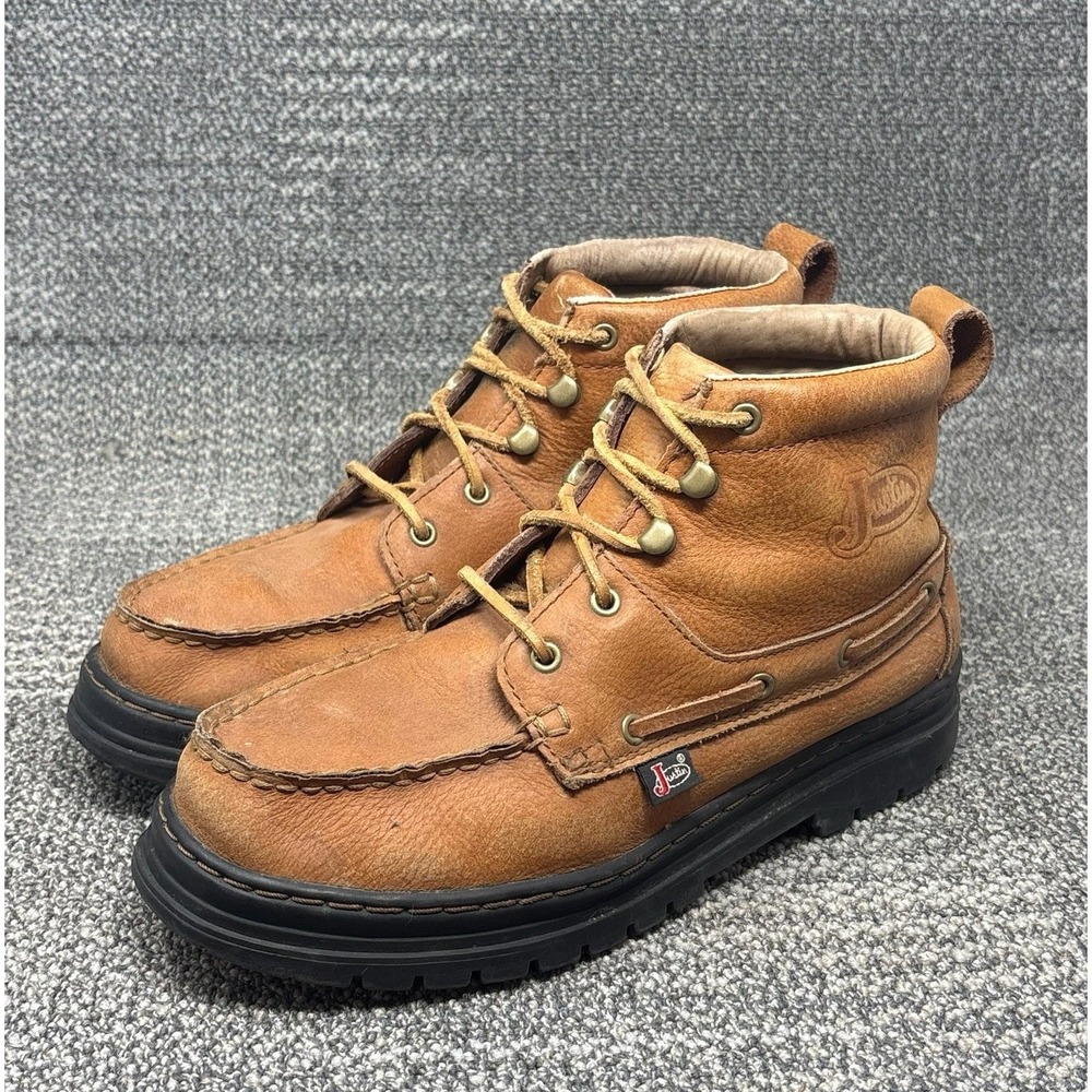 Justin 995 Men's 8M Brown Leather Moc Toe Chukka Boots Vintage Lug Sole USA